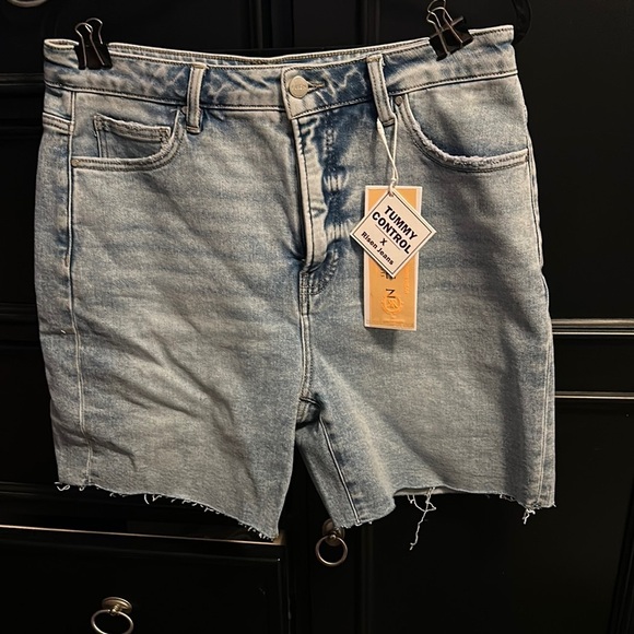 Blue Jean Shorts with Frayed Hem and Distressed Look - Picture 1 of 4